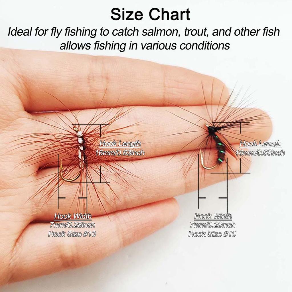 6/10 шт., размеры № 10, крылатые ручейники для лося и искусственные черные крылья, мушка для тела жука, сухие мушки, искусственные насекомые, приманка для форели, щуки, окуня, рыболовные снасти
