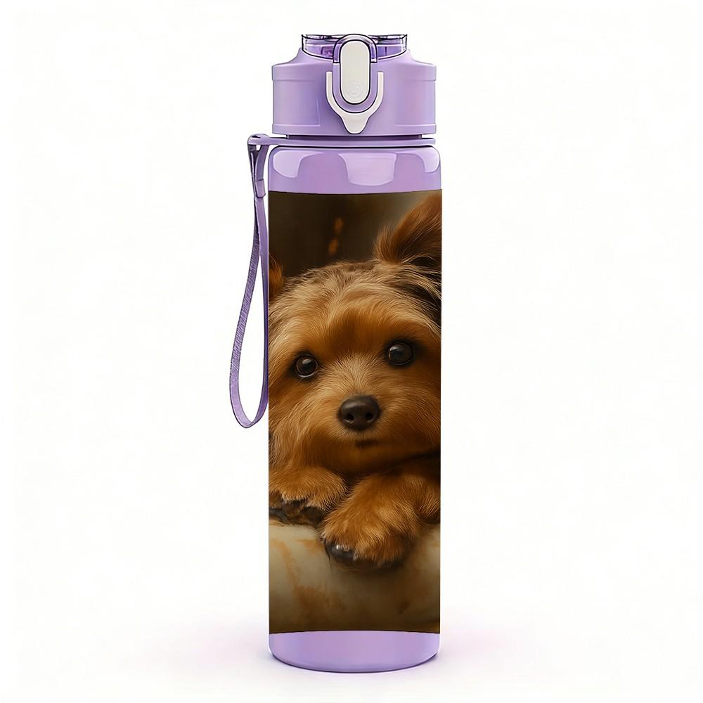 1PC Sleepy Brown Puppy 750ml Color Plastic Sports Water Bottle Leakproof Flip Straw Lid Suitable for Sports Office Home Use