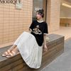 MODIQUE Summer Plus Size New Women Loose Patchwork A-Line Printing Mock Two-Piece Long Dresses Elegant Lady Casual Cotton O-Neck Short Sleeve Skirt