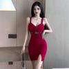 Hollow V-Neck Mesh Slim Fit Slit Retro Chic Dress