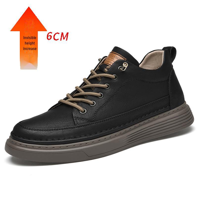Мужские кроссовки из коровьей кожи на толстой подошве: Увеличивающие рост, британские повседневные кожаные туфли большого размера с низким верхом в тренде