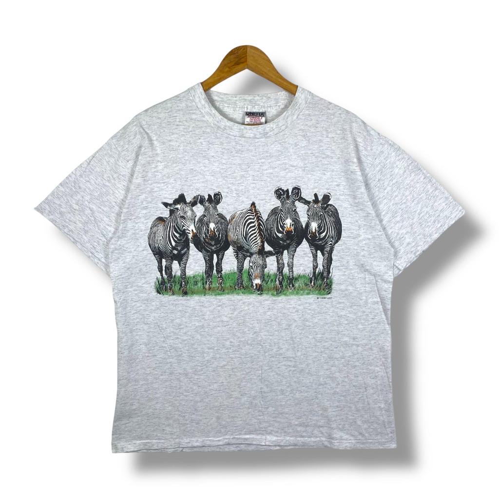 Vintage 90's Habitat ZEBRAS Mirror Print Graphic Tee Shirt Large Size