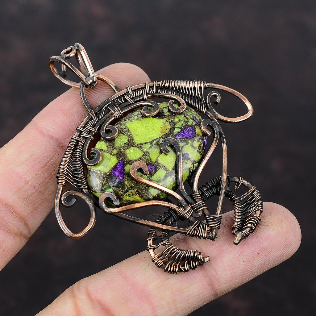 Подвеска из медного стихтита, подвеска из медной проволоки, подвеска ручной работы в виде черепахи, драгоценный камень, медные украшения, подарок для нее, изящные украшения в виде проволоки