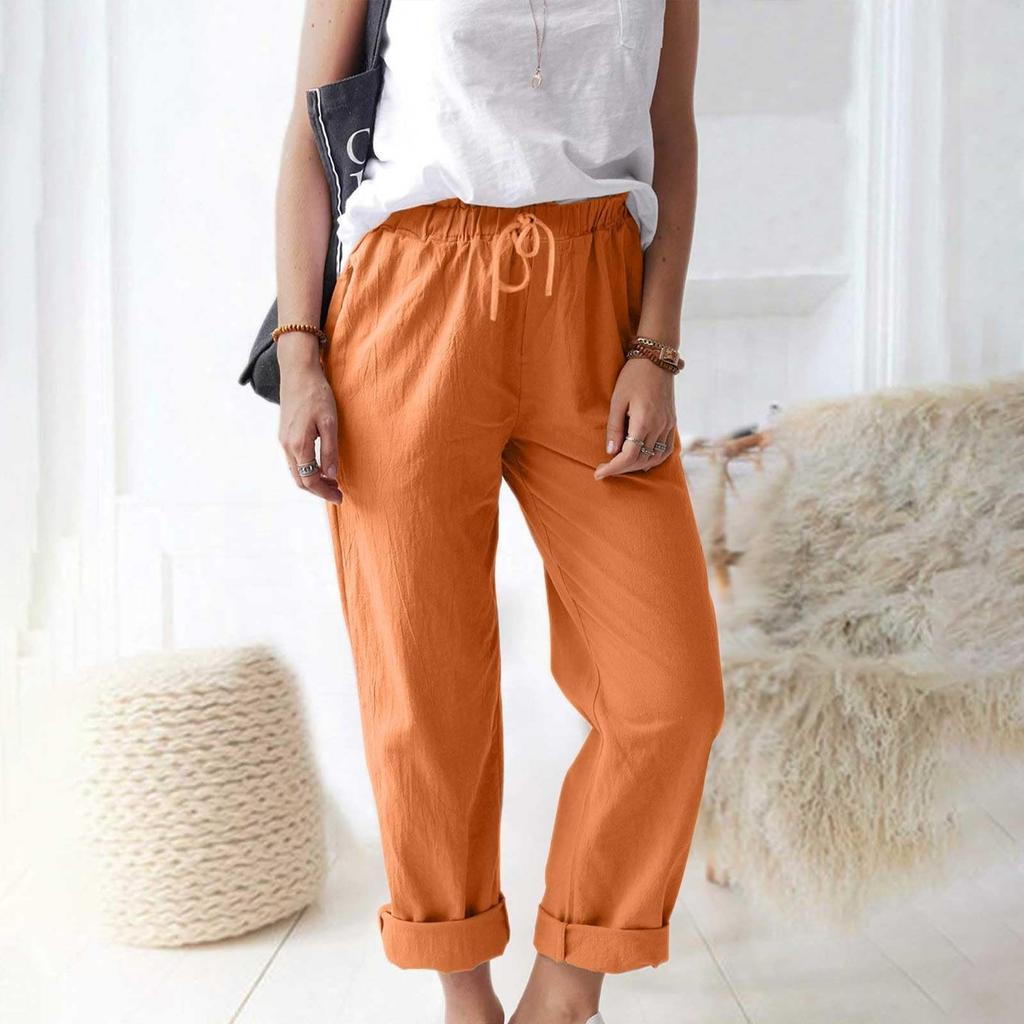 Women's Pants, Casual Solid Color Pocket Pants Elastic Waist Loose Straight Leg Pants