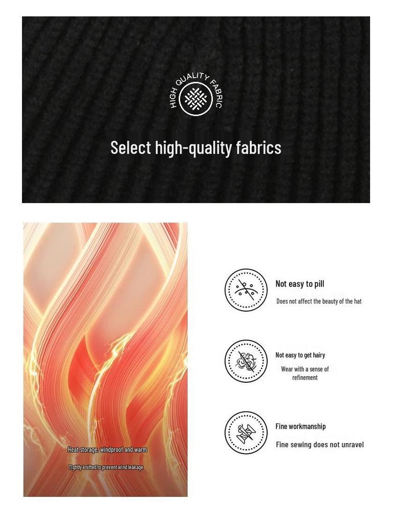 Мужская шерстяная шапка-бини для больших голов - Толстая, теплая, дышащая, влагоотводящая, идеально подходит для осени и зимы