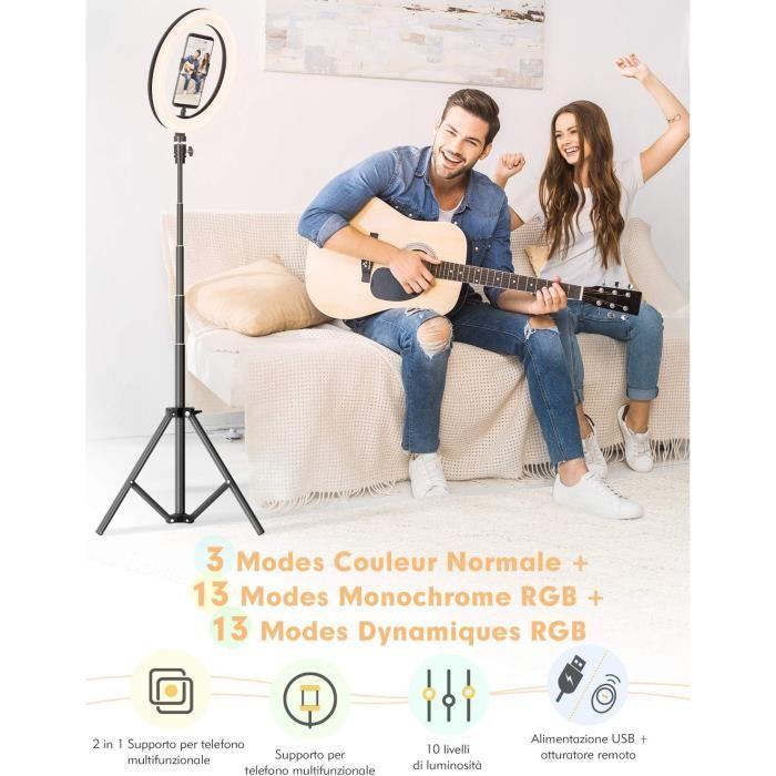 Anneau Lumière - YISSVIC - 10 RGB - 26 Couleurs - 10 Niveaux de Luminosité - Trépied Réglable