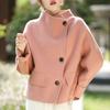 Women's Petite Double-Faced Cashmere Coat - Short Stand Collar, Pure Wool, Loose Slimming Fit for Autumn/Winter