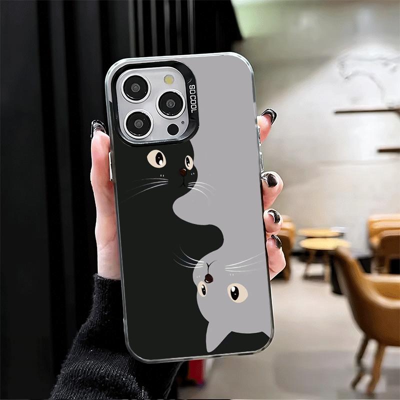 Черный Кот Мультяшный Милый Мягкий Чехол для Телефона для iPhone 15 16 17 Pro Max 17Air 16E 14 Plus 13 12 Mini Ударопрочный Чехол Задняя Панель
