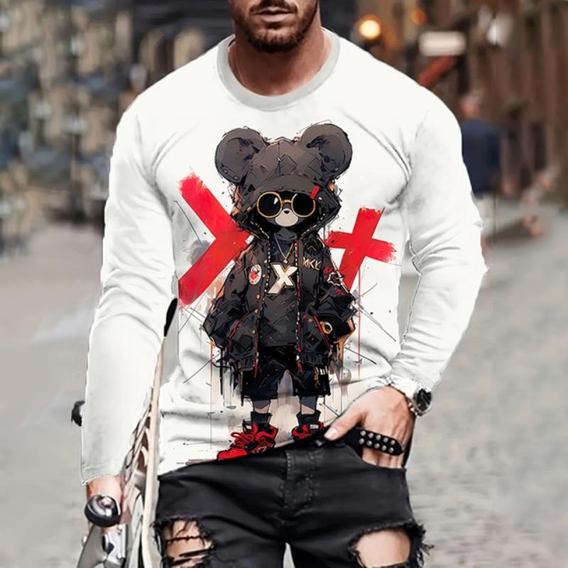 2025 Cool Bear Printed Long Sleeve Tops Animal Men's Tops Красивые свободные повседневные топы с длинным рукавом Peplum Long Sleeve Clothing