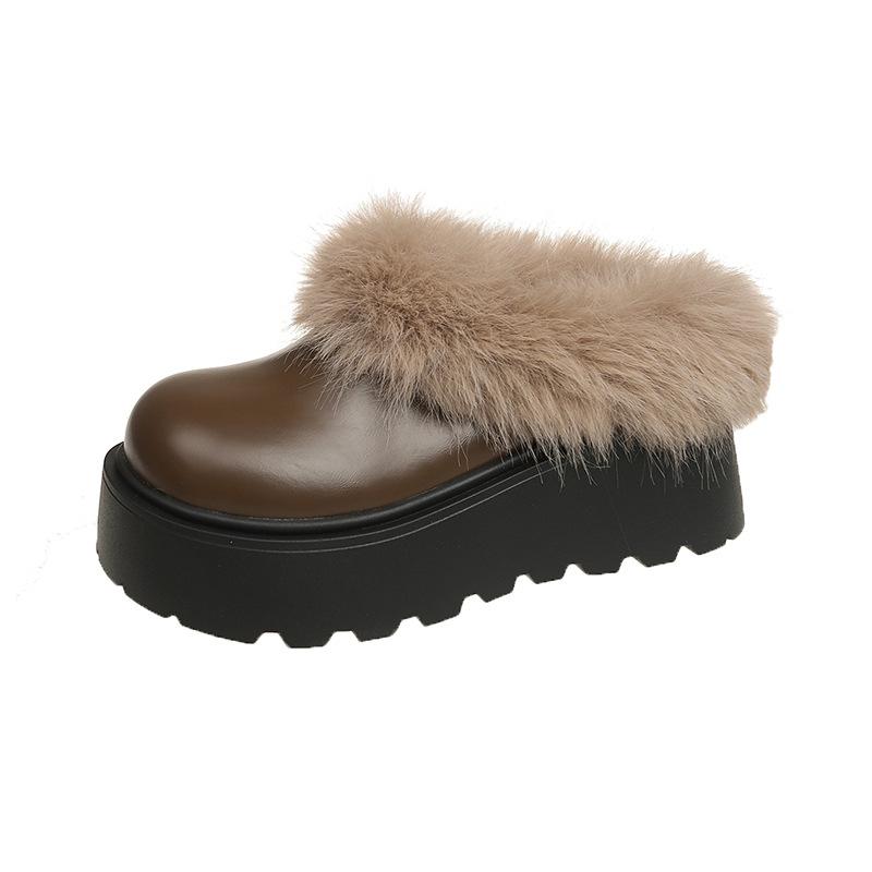 Женские тапочки из хлопка на толстой подошве из бархата и танкетки, осень 2024, новая сумка на голову, повседневная верхняя одежда, одна педаль и полутапочки