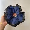 Korean-Style Double-Layer Denim Lace Scrunchie for Low Ponytails: Heavy-Duty Hair Tie for Women