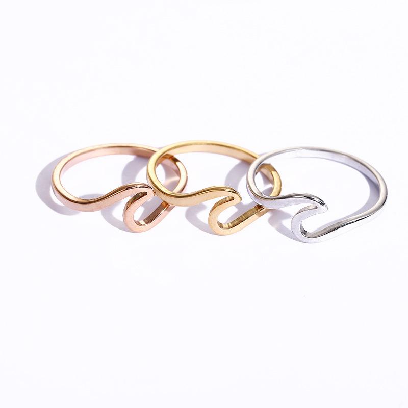 Stainless Steel Sea Gold Rose Gold Silver Color Wave Rings Ocean Surf Finger Jewelry Ocean Surf Ring for Women Surfer Gift