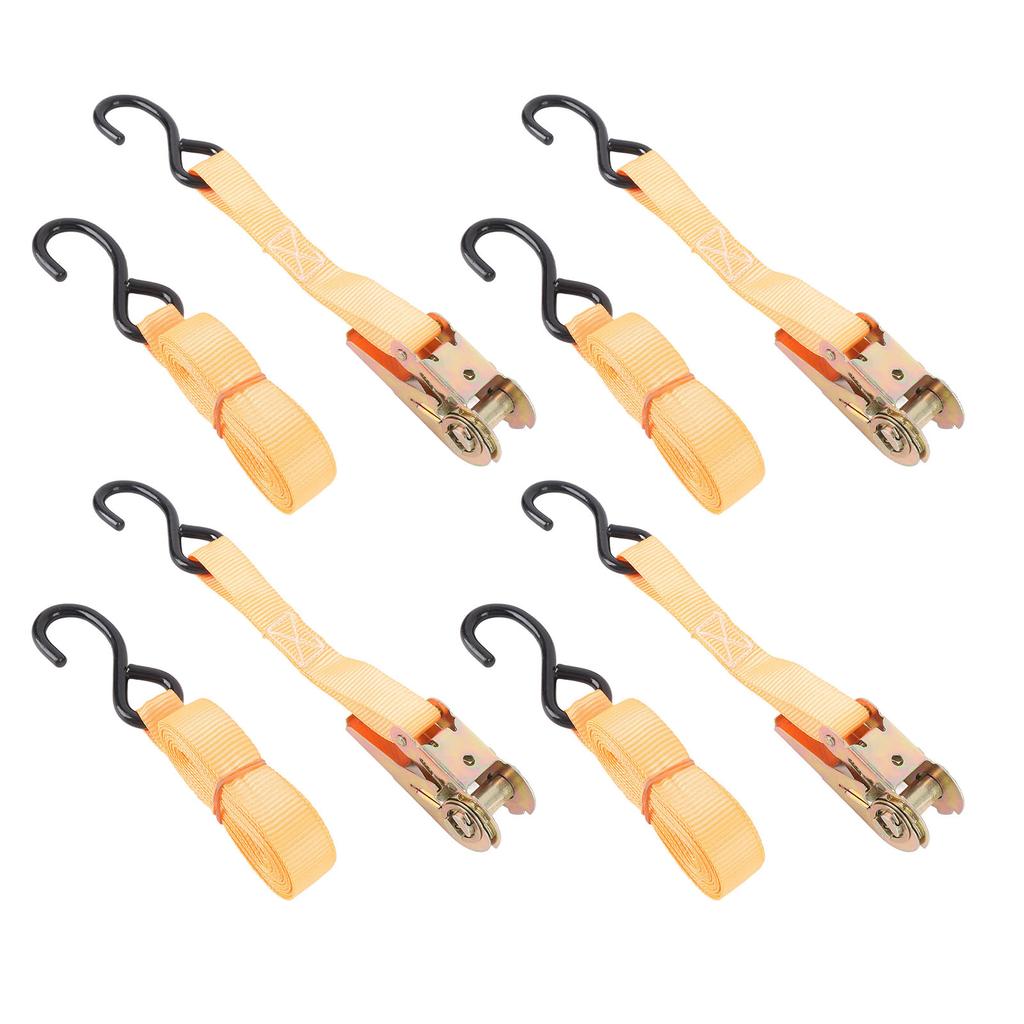 4 комплекта ремней с храповым механизмом 25 мм x 6 м, рабочая нагрузка 300 кг, прочность на разрыв 600 кг, J-образный крюк, прочный крепеж