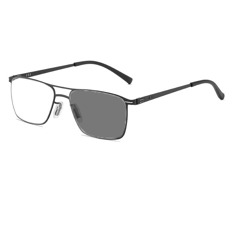 Ретро Фотохромные Очки для Чтения с Двойной Переносицей Металлическая Оправа Блокирующие Синий Свет Очки для Чтения Мужские Деловые Очки