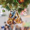 Christmas Ornament Snowy Village House Pendant 2D Flat Acrylic Log Cabin Hanging Decoration