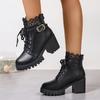 Fall and Winter Fashion Korean Size Boots Women's Round Toe Thick Heel Back Zipper Lace Lace Martin Boots