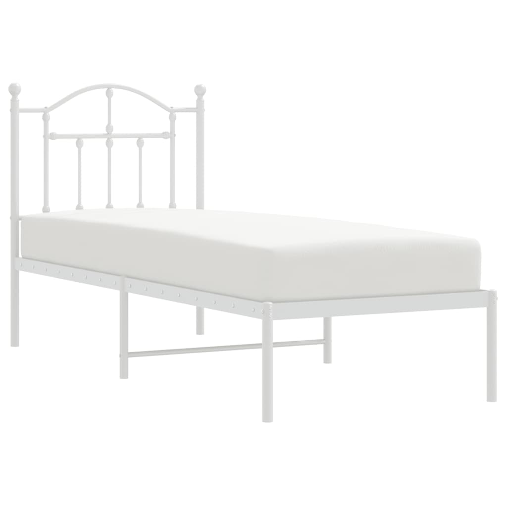 Metal bed frame without mattress with headboard white 75 x 190 cm
