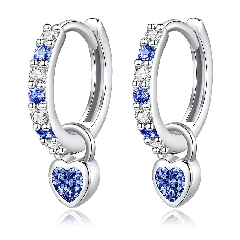 "Silver Thunder" Earrings Ladies High Quality Zirconia Blue September Birthstone Sapphire Hoop Earrings Sway Compatible with Metal Allergies Silver
