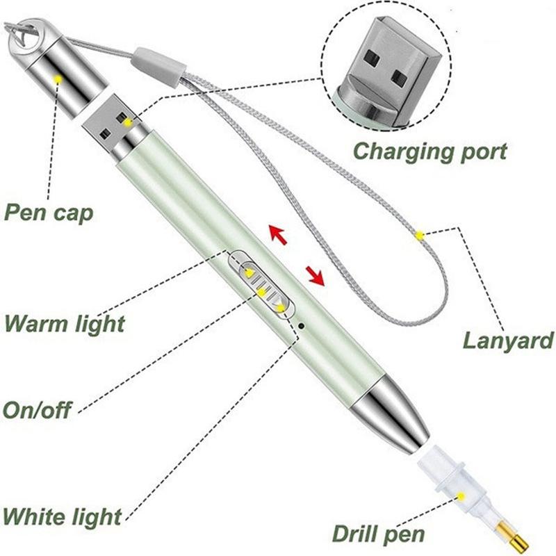 USB Rechargeable Lighting Point Drill Pen for 5D Diamond Painting DIY Tools Pen Diamond Embroidery