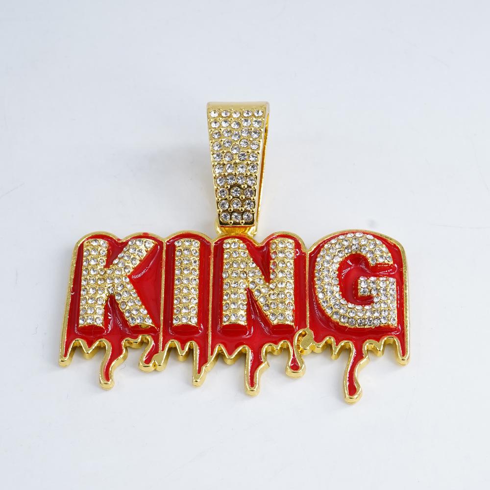 Кулон-буква KING, инкрустированный бриллиантами, кубинская цепь, европейский и американский хип-хоп, полностью усыпанный бриллиантами, персонализированное властное мужское ожерелье