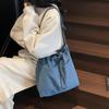 Вместительная сумка-ведро на кулиске Женская джинсовая сумка через плечо для поездок на работу