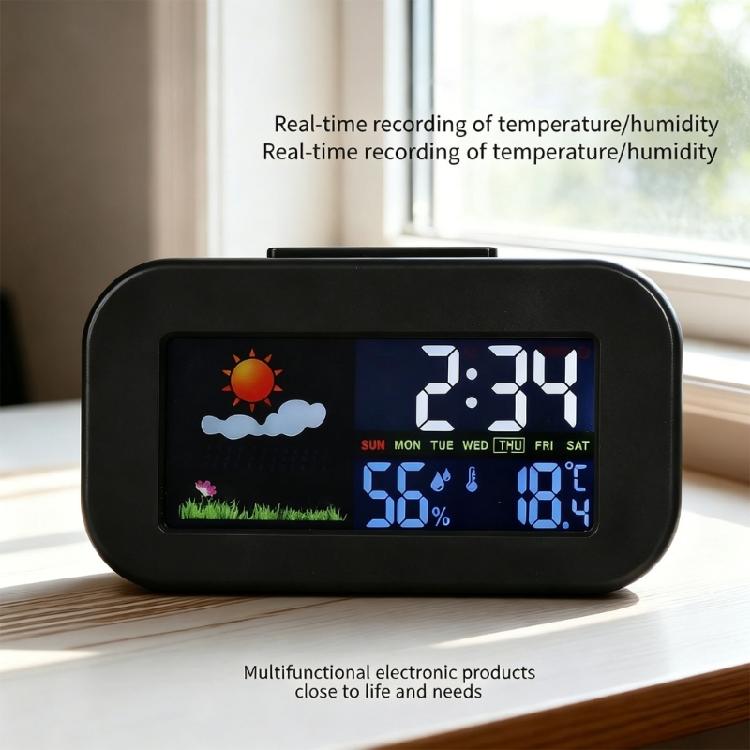 Electronic Weather Clock with Colorful Backlight Simple Design Weather Clock for Indoor Temperature Moisture And Time Display