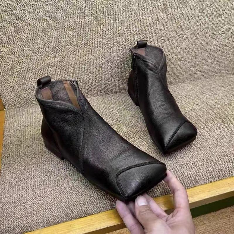 Модные зимние новые плоские ботинки женские квадратные с боковой молнией мягкая подошва нескользящие износостойкие удобные короткие ботинки