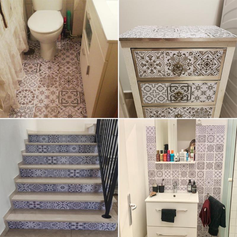 10 шт., ретро-узор, матовая поверхность, плитка, наклейки, чехлы для кухни, ванной, столов, пола, износостойкие художественные наклейки на стены