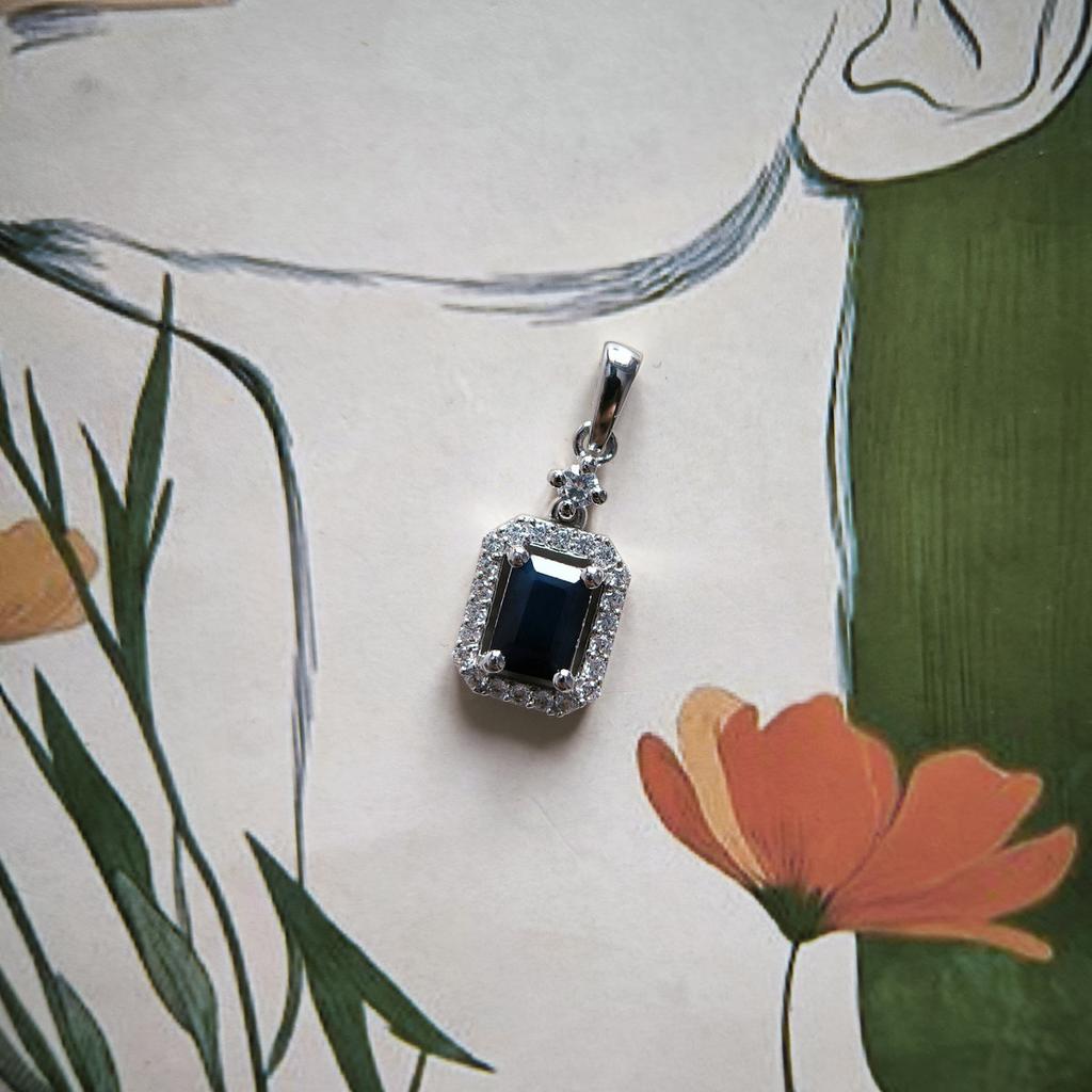 Серебряная подвеска с сапфиром 5.58ct, фианитами (2202646)