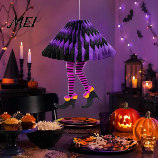 Holiday Prop Decorations Halloween Honeycomb Witch Leg Ornament, Foldable Paper Party Supplies Hanging Decoration for Party, Home Decor Outdoor Lawn