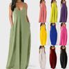 Fashion Women Sexy Plus Size Solid Sleeveless  Pockets Camisole Long Dress