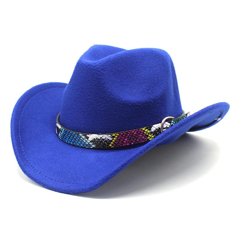 Europe, America, autumn and winter new woolen top hat women's snake pattern belt western cowboy jazz hat men's outdoor sun hat top hat