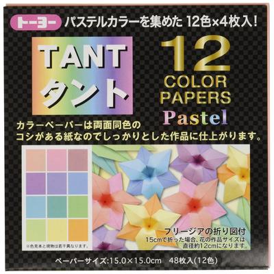 Бумага для оригами Toyo Origami TANT пастельных тонов 15x15 см, в ассортименте 12 цветов, по 4 листа каждого