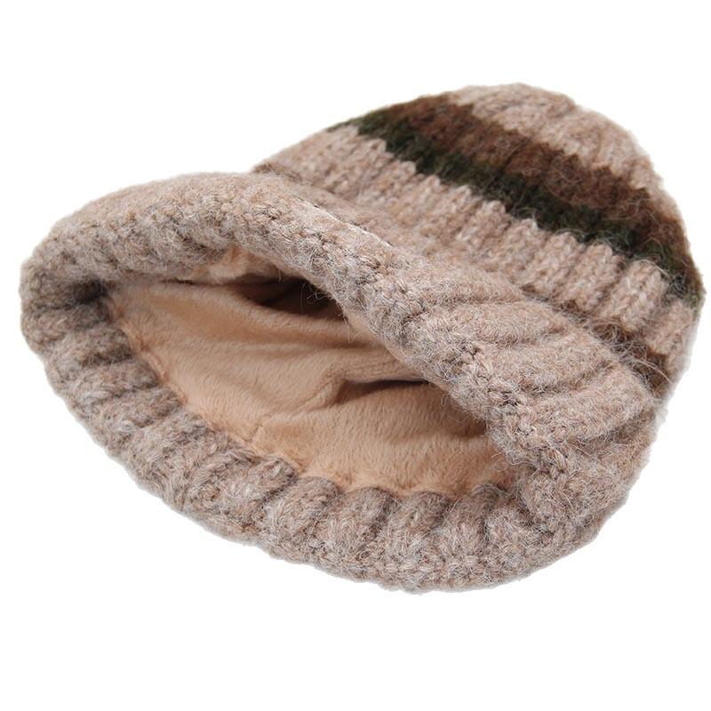 Cartoon puppy embroidery striped knitted hat women's autumn and winter new double-layer warm wool hat versatile and showing the face small cold hat