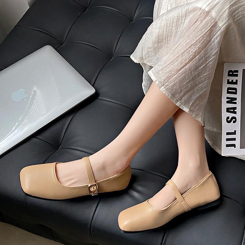 Туфли Мэри Джейн женские 2024 корейская версия весна-осень новые с пряжкой квадратный носок туфли-лодочки на низком каблуке туфли Doudou