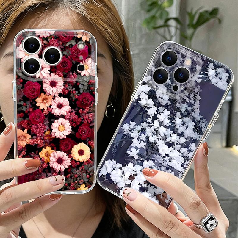 Ретро Цветочный Узор Чехол Для iPhone 17 Pro Max Чехол iPhone 16 15 14 13 Pro Max 11 Прозрачный ТПУ Силиконовый Мягкий Чехол