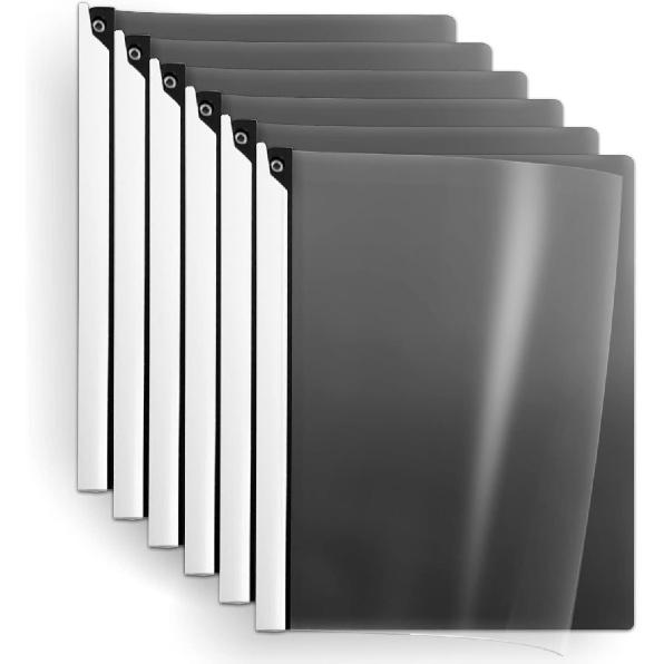 Binditek 6 Pack Clear Front Report Covers with Swing Clip, Plastic File Folder with Black Back Covers, 40 Sheet Capacity, 8.9 x 11.9 Inches, for