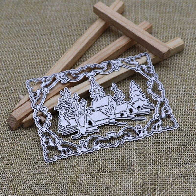Рамка замка кружево прямоугольник металлический штамп для DIY скрапбукинг альбом бумажные открытки ремесла штампованный