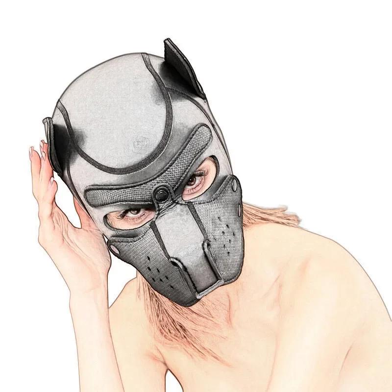Puppy Cosplay Costumes of XL Code New Increase Large Size Padded Rubber Full Head Hood Mask with Collar for Dog Roleplay