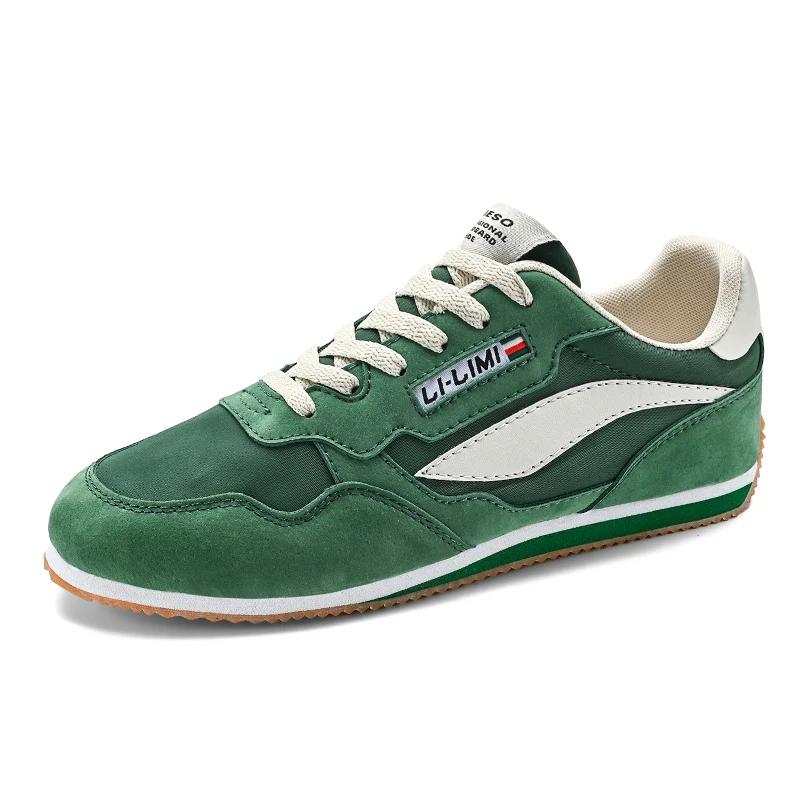 Leather Sports Shoes Men'S Casual Breathable Knot Shoes Vintage Sneakers Men'S Flat Shoes Comfortable All Season Shoes