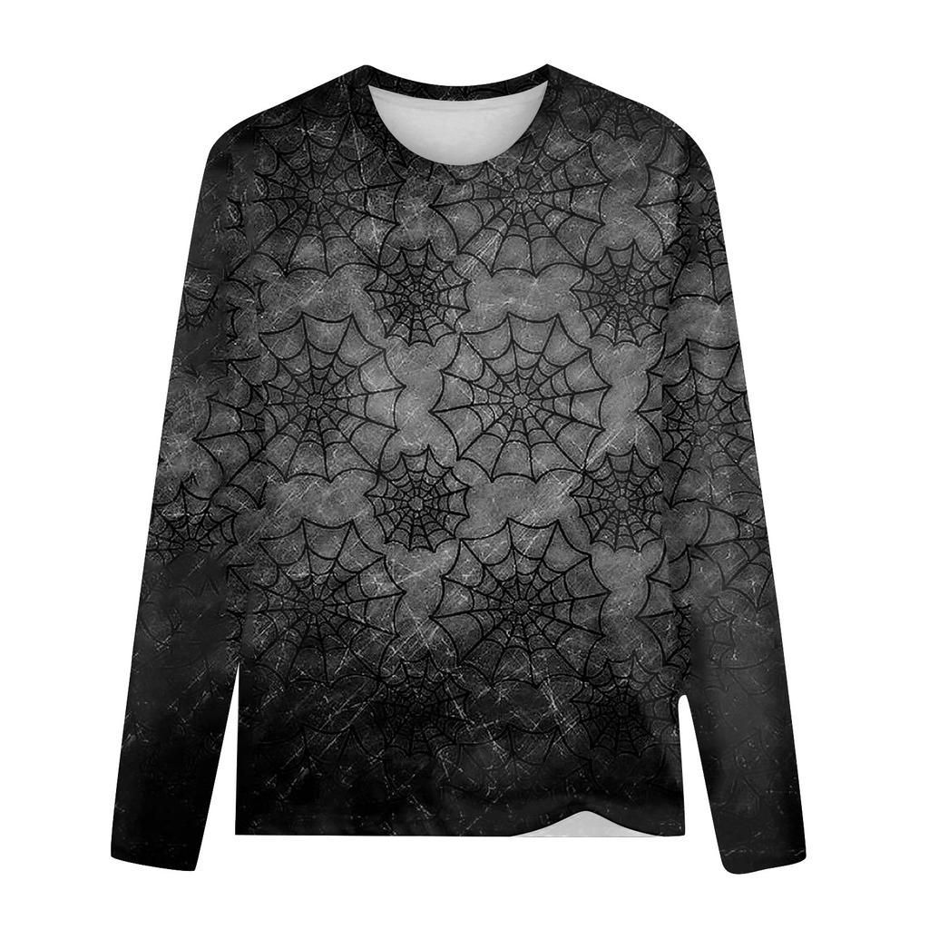 Women's Casual Fashion Halloween Print Long Sleeve O-Neck Pullover Top Blouse