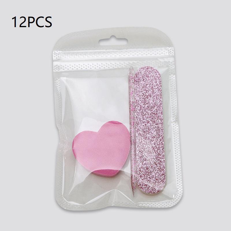 12Pcs Glitter Nail Care Kit - Heart-Shaped Buffer, Crystal Rod, And Double-Sided File For Nail Art And Pedicures