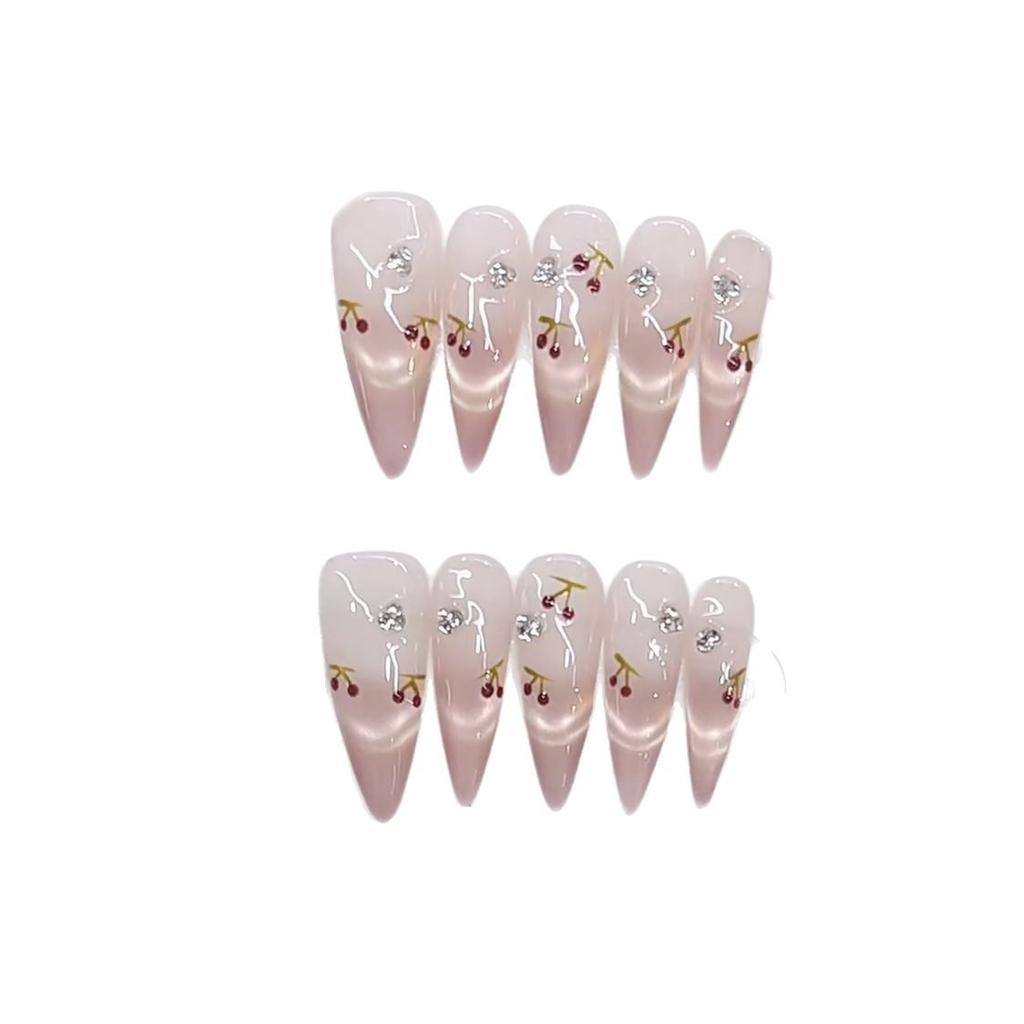 Ручная работа Носитель фототерапии Вишня Мед Язык Длинные Заостренные Кошачьи Глаза Чистый Французский Маникюр Патч