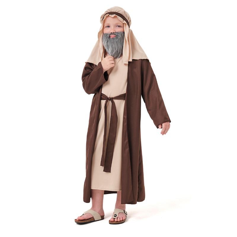 Kids Boys Arab Grandpa Middle Eastern Shepherd Elder Robe Dress Cloak Set Halloween Cosplay Costumes Kindergarten Performance Role Play Outfit