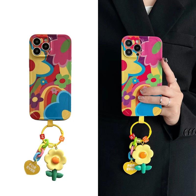 Милый мягкий силиконовый чехол с цветком тюльпана и ремешком для iPhone 14 15 13 12 11 Pro Max Plus 15Pro IPone 15Promax I15 женский чехол для девочек