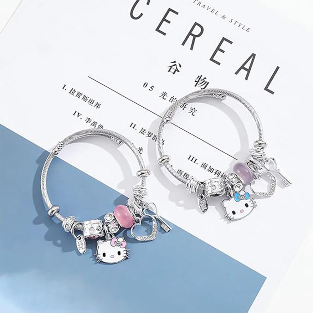 Браслет Hello Kitty в стиле Y2K, регулируемый браслет-манжета из нержавеющей стали ко Дню святого Валентина