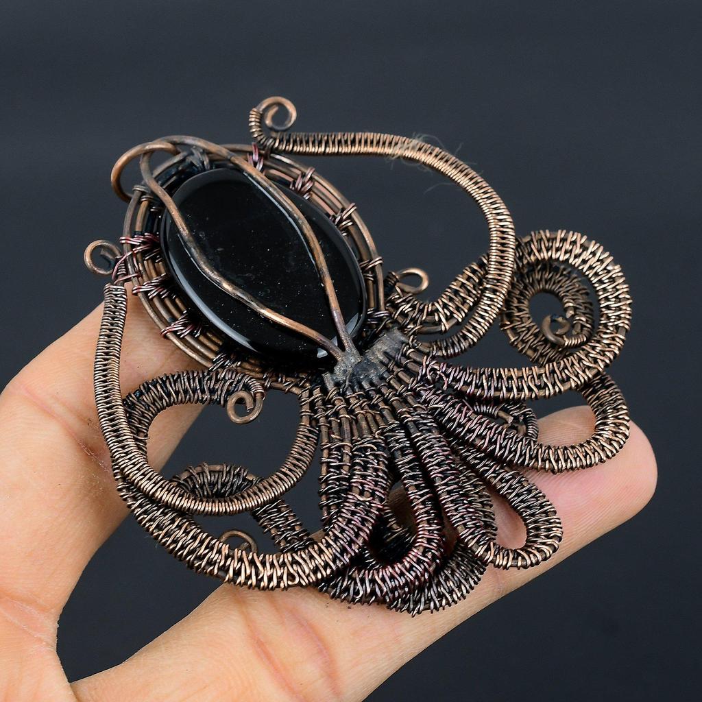 Black Onyx Jewelry, 999 Copper Wire Wrapped Pendant Handmade Gemstone Jewelry, Gifts For Wife Brand New Pendant