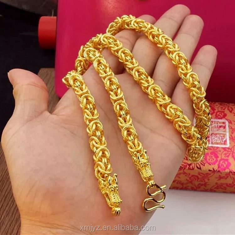 Gold Dubai Brass Gold Plated Fire Double Faucet Cloth Dragon Pattern Necklace Factory Direct Men's Jewelry