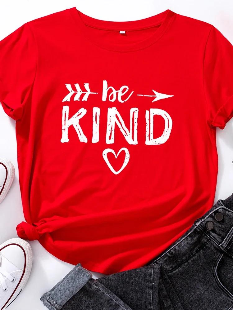 Футболка с принтом Be Kind Heart, женская футболка с коротким рукавом и круглым вырезом, свободная женская футболка, женская футболка, топы, одежда, женские футболки