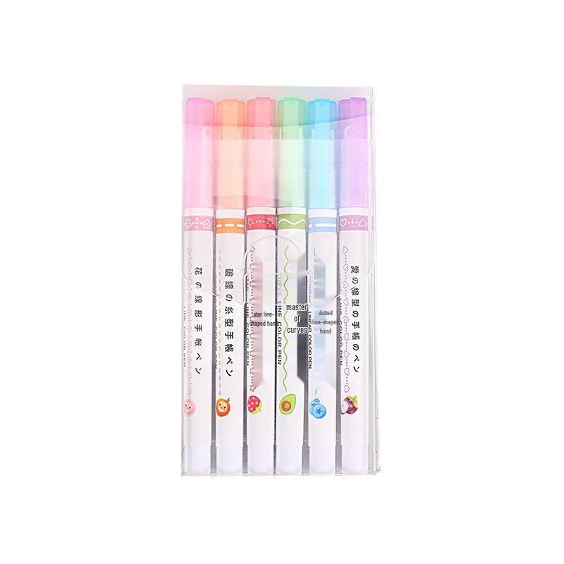 Floral Outline Fluorescent Pen Set - Wavy Line & Flower-shaped Design for Journals